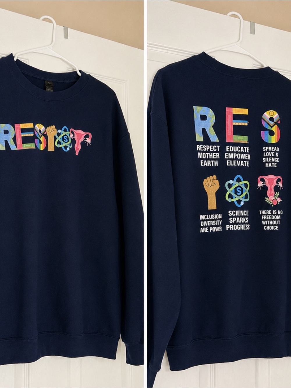 Navy RESIST Graphic Crewneck Sweatshirt - Multicolor Print